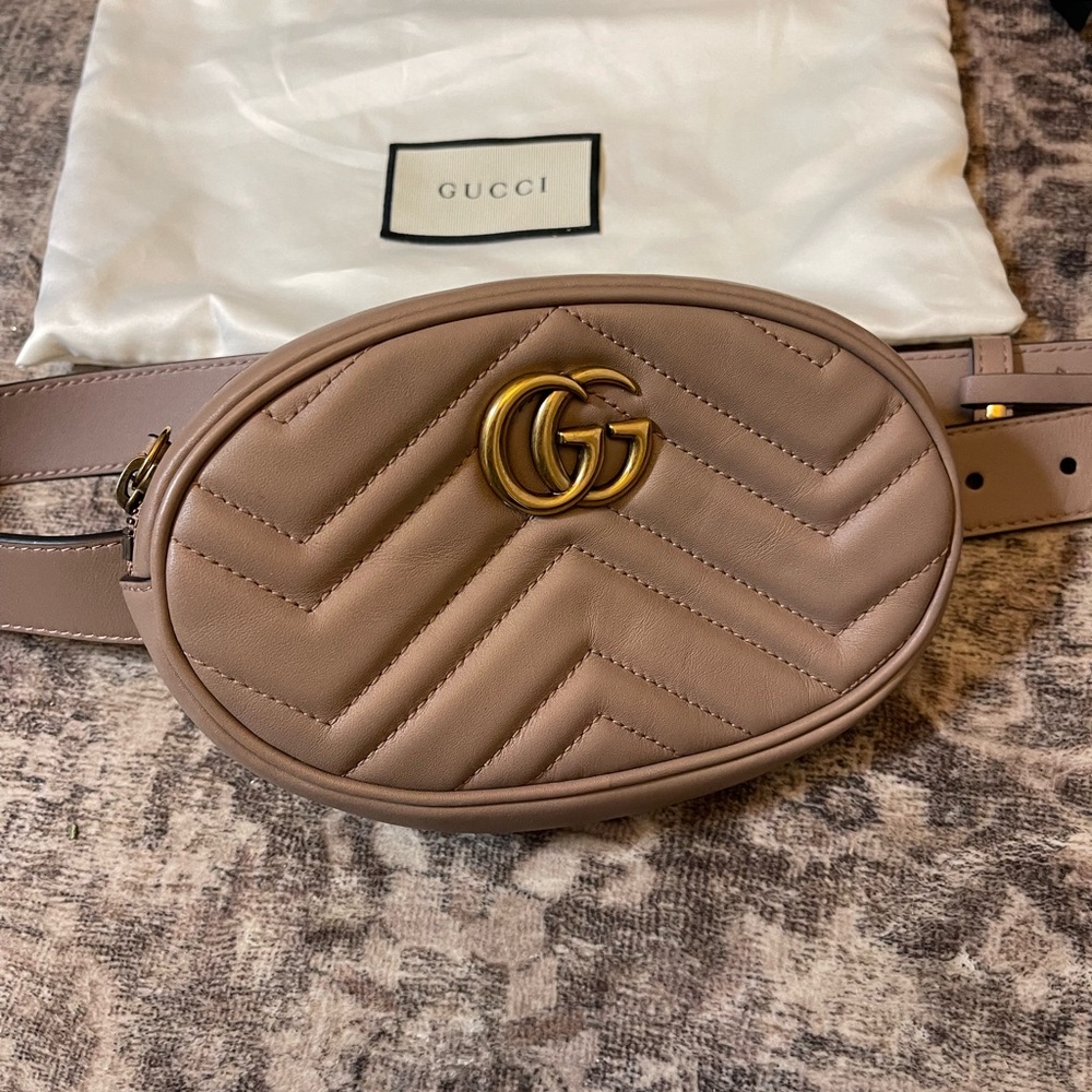 Gucci Marmont Matelasse Beige Belt Bag Fanny pack